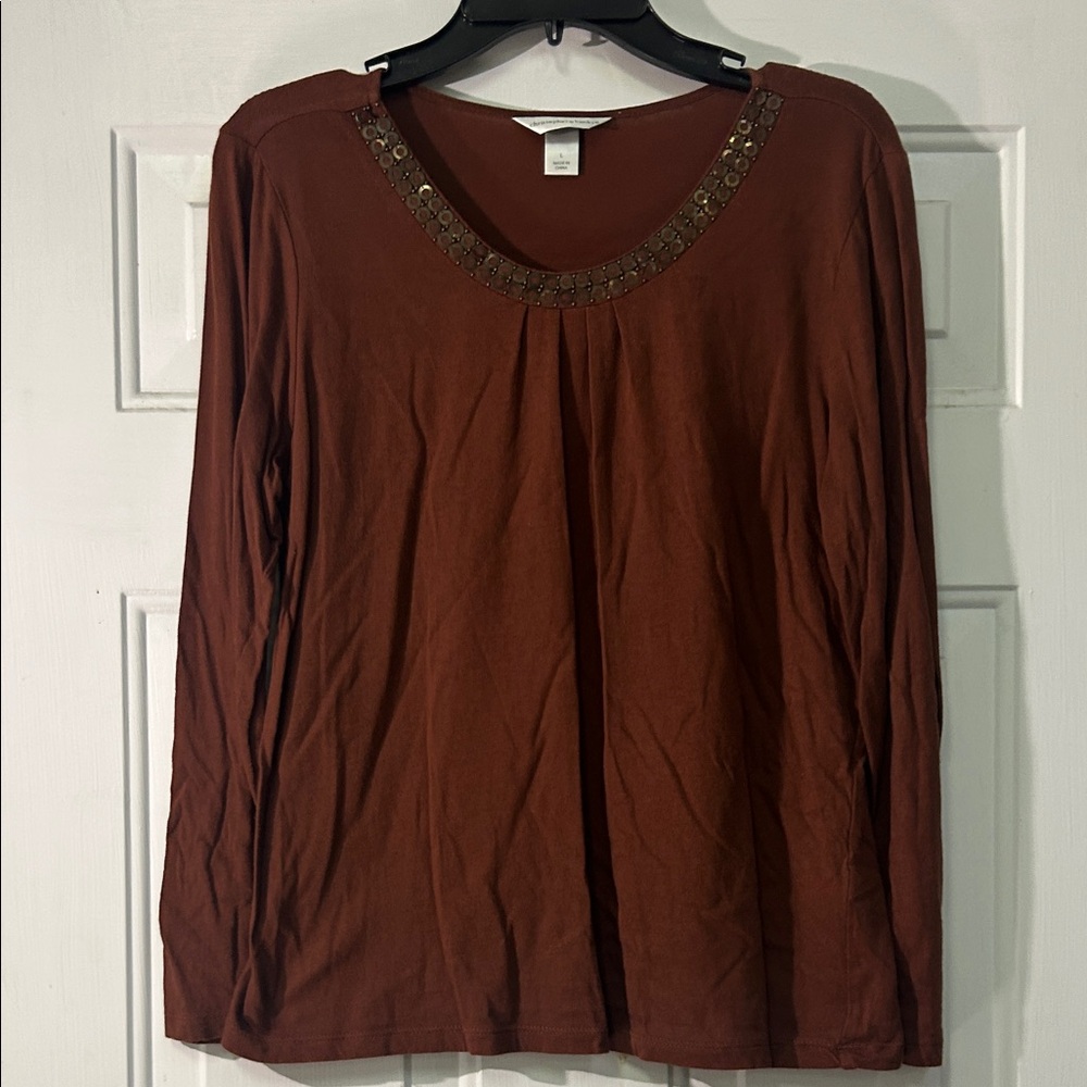 (🎣5 For $20)Christopher & Banks Women’s Large Rust Long Sleeve Top
